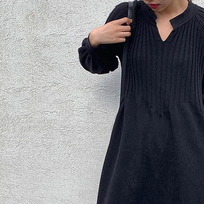 Women's Solid Color Knitted Long-sleeve Maxi Dress