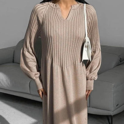 Women's Solid Color Knitted Long-sleeve Maxi Dress