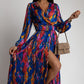 💕Women's Printed Long Sleeve V-Neck Split Dress