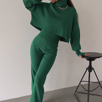 💖What should I wear tomorrow?💖Women's Long-sleeve High Neck Crop Top and Pants Set