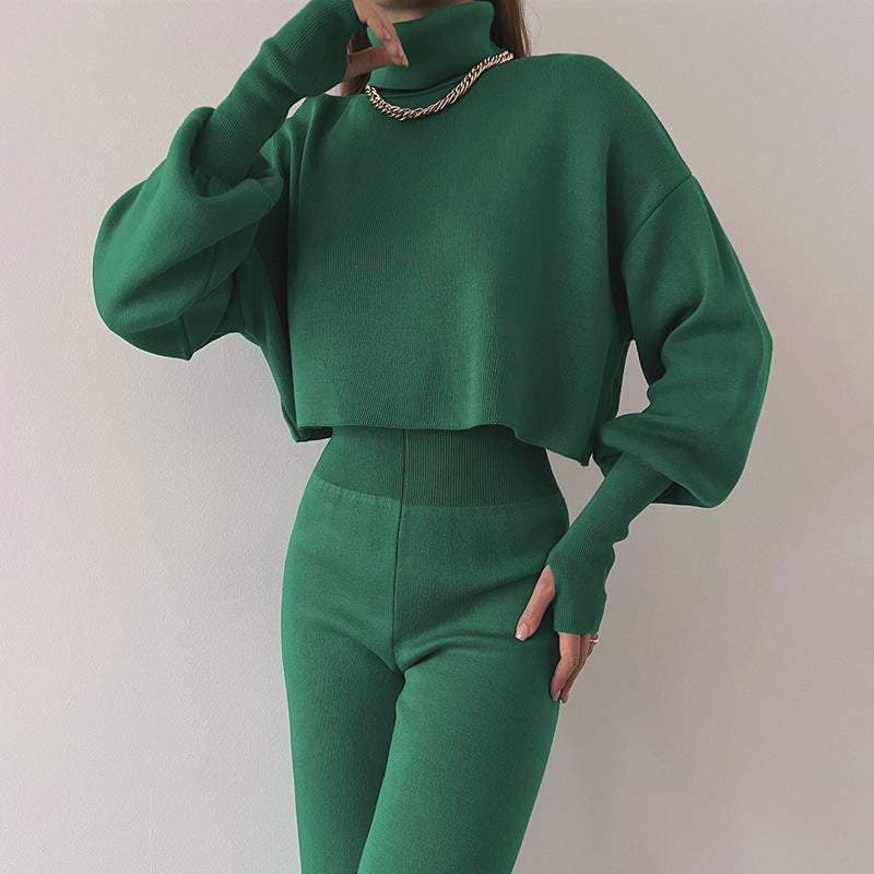 💖What should I wear tomorrow?💖Women's Long-sleeve High Neck Crop Top and Pants Set