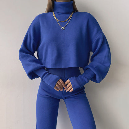 💖What should I wear tomorrow?💖Women's Long-sleeve High Neck Crop Top and Pants Set
