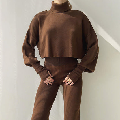 💖What should I wear tomorrow?💖Women's Long-sleeve High Neck Crop Top and Pants Set
