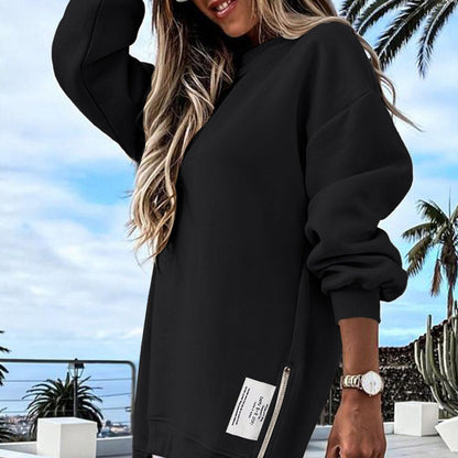💕What should I wear tomorrow?💕Long Sleeve Pullover Zipper Slit Casual Sweatshirt Dress