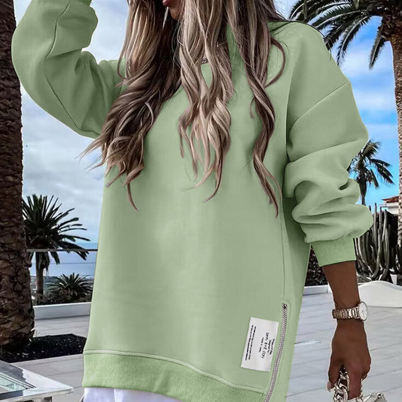 💕What should I wear tomorrow?💕Long Sleeve Pullover Zipper Slit Casual Sweatshirt Dress