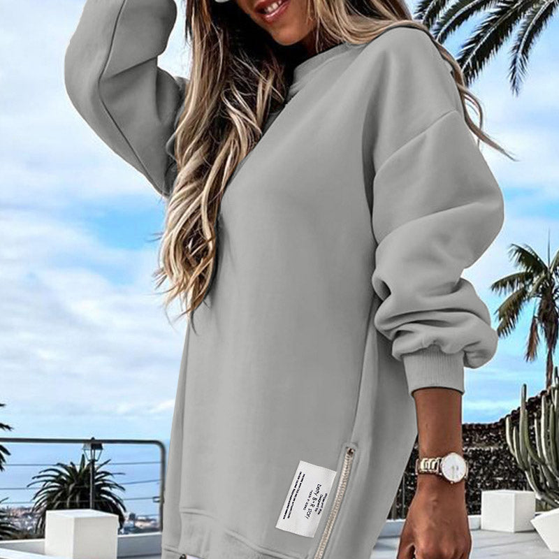 💕What should I wear tomorrow?💕Long Sleeve Pullover Zipper Slit Casual Sweatshirt Dress