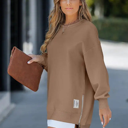 💕What should I wear tomorrow?💕Long Sleeve Pullover Zipper Slit Casual Sweatshirt Dress