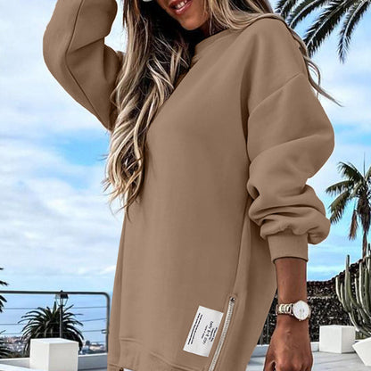 💕What should I wear tomorrow?💕Long Sleeve Pullover Zipper Slit Casual Sweatshirt Dress