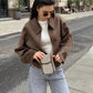 🔥🖤Early Black Friday Sale:48% OFF🖤Women's Solid Color Zippered Lapel Short Jacket