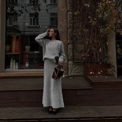 Women’s Elegant Cozy Sweater and Flared Skirt Set