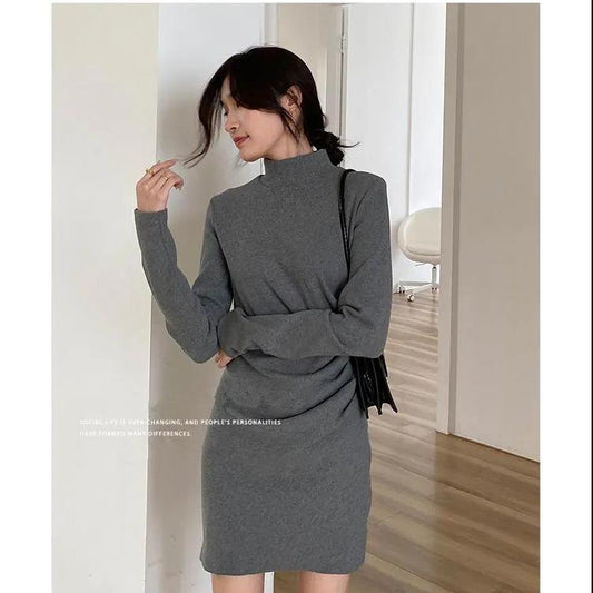 Sexy Solid Color Turtleneck Mini Dress