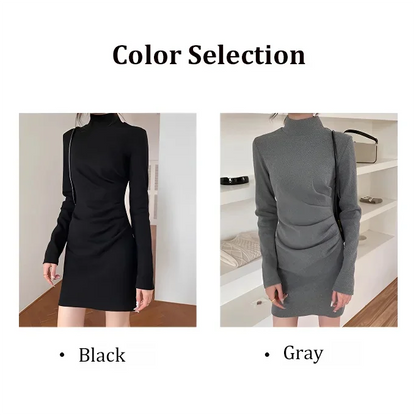 Sexy Solid Color Turtleneck Mini Dress