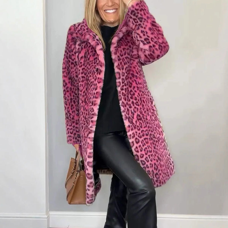 Women's Leopard Print Mid-Length Jacket