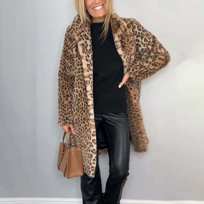 Women's Leopard Print Mid-Length Jacket