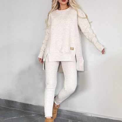 🎅Was soll ich morgen anziehen?🎄Slit High Low Hem Sweatshirt ＆ Bodycon Pants Set