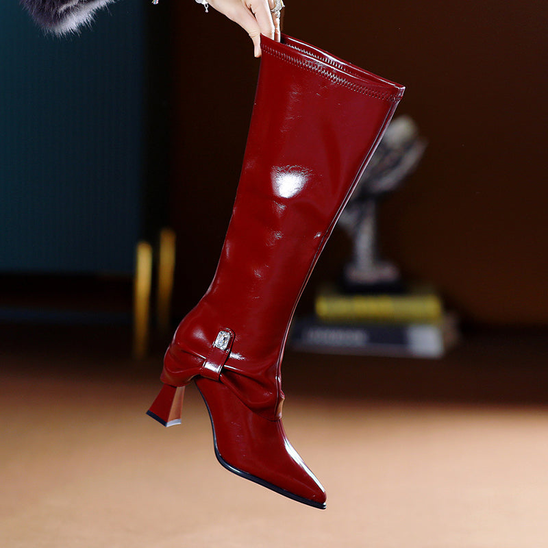 Women's Elegant 2 in 1 Glossy Boots with Detachable Shaft