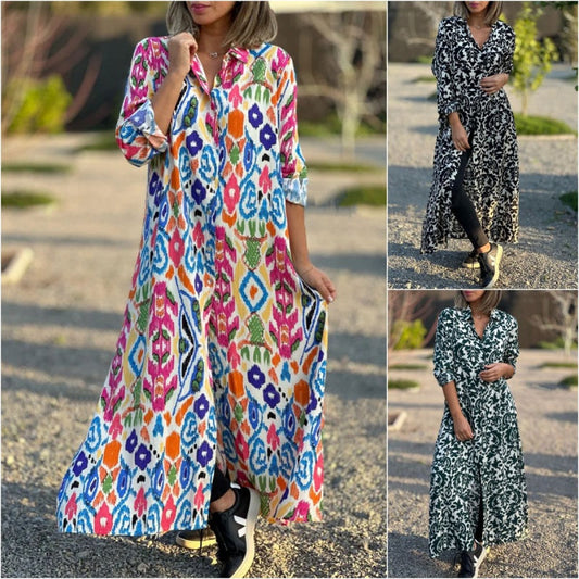 ❤What should I wear tomorrow?❤Women’s Lapel Long Sleeve Floral Dress