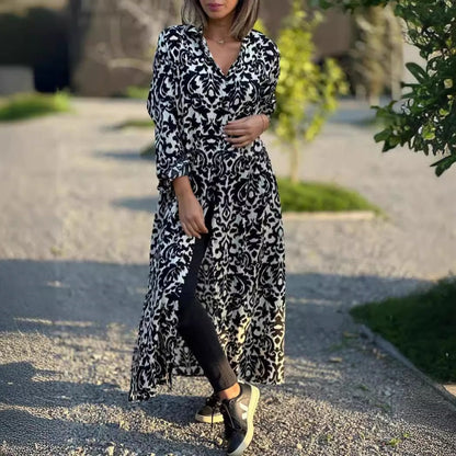 ❤What should I wear tomorrow?❤Women’s Lapel Long Sleeve Floral Dress