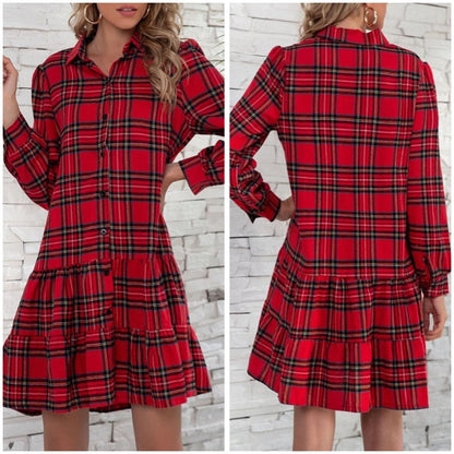 🎅Early Xmas Sales 🎁Women's Christmas Plaid Lapel Short Dresses