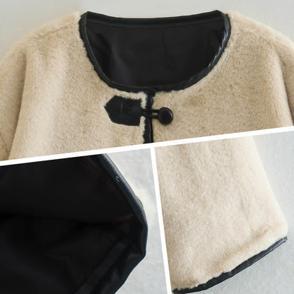 Loose round neck lamb wool, cardigan jacket interprets elegant charm
