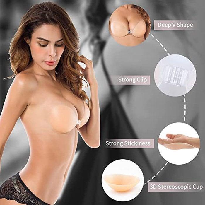 🔥Easy to wear and comfortable for travel🔥Adhesive invisible Gathering Bras