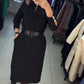 Women's Elegant Solid Color Dress with Belt