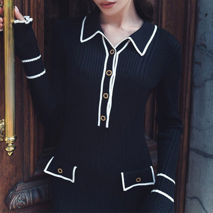 Women’s Bell Sleeve Knit Half-Button Sweater Dress