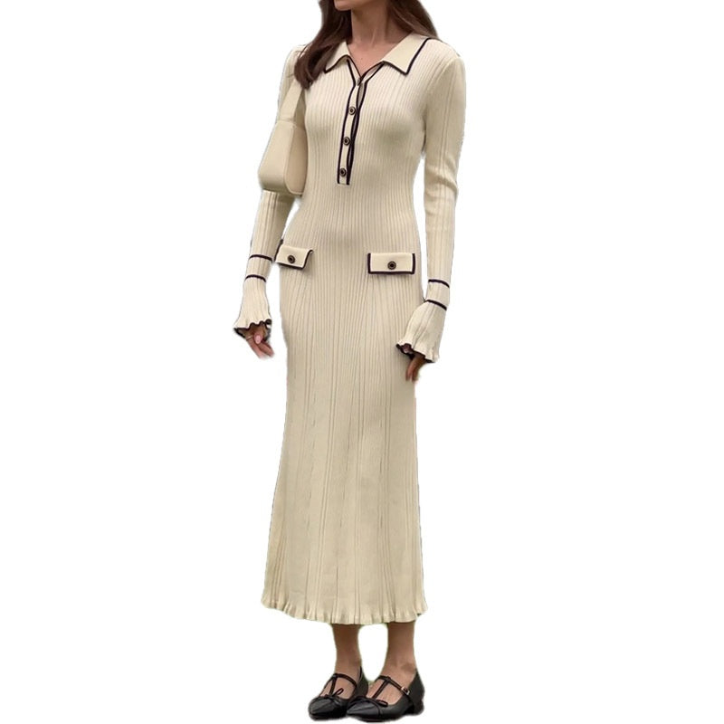 Women’s Bell Sleeve Knit Half-Button Sweater Dress