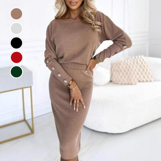 🎅What to wear for Christmas🎄Women’s Ribbed Knit Top ＆ Skirt Two-Piece Set