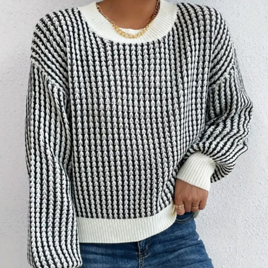 What should I wear tomorrow?-Women's Knit Ribbed Pullover Round Neck Sweater