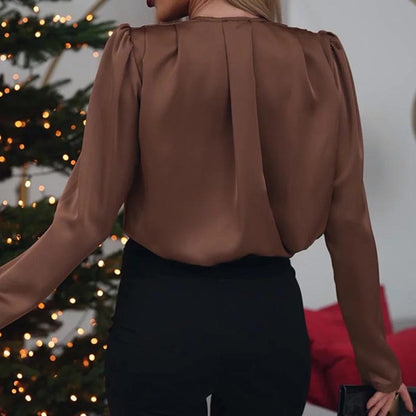🔥 What should I wear tomorrow? 🔥Women's Luxurious Satin V-neck Blouse with Rose Detail