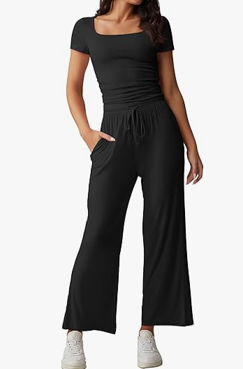 What should I wear tomorrow?-Women's 2-Piece Lounge Set: Ruched Top & Wide-Leg Pants