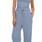 What should I wear tomorrow?-Women's 2-Piece Lounge Set: Ruched Top & Wide-Leg Pants