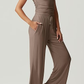 What should I wear tomorrow?-Women's 2-Piece Lounge Set: Ruched Top & Wide-Leg Pants