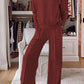 Women's Solid Color V-neck Top & Pants Two-piece Set