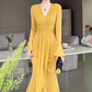 🔥 What should I wear tomorrow? 🔥Elegant V-Neck Pleated Bodycon Maxi Dress
