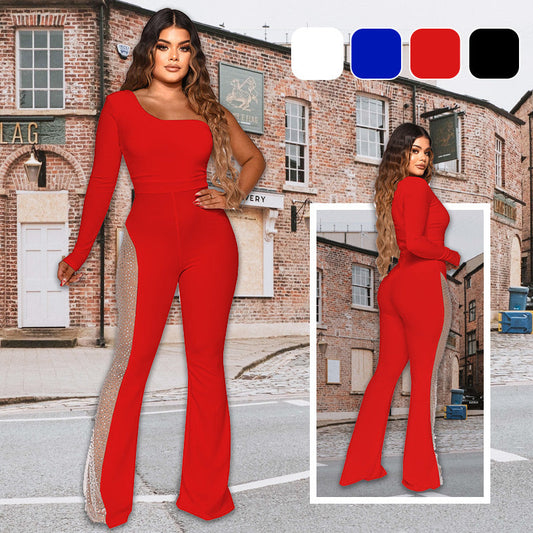 What should I wear tomorrow?💕Sexy Off-Shoulder Bodycon Rhinestone Leg Jumpsuit