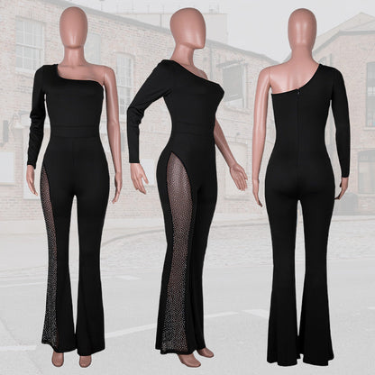 What should I wear tomorrow?💕Sexy Off-Shoulder Bodycon Rhinestone Leg Jumpsuit