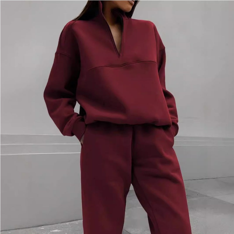 🔥 What should I wear tomorrow? 🔥Women's Half-Zip Long Sleeve Top and Sweatpants 2-Piece Set