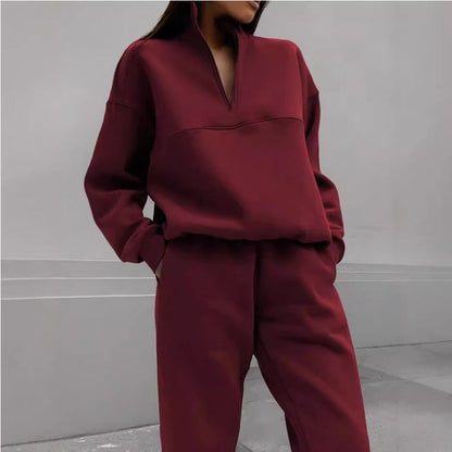 🔥 What should I wear tomorrow? 🔥Women's Half-Zip Long Sleeve Top and Sweatpants 2-Piece Set