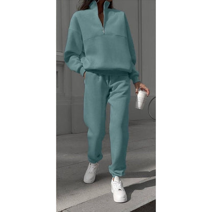 🔥 What should I wear tomorrow? 🔥Women's Half-Zip Long Sleeve Top and Sweatpants 2-Piece Set