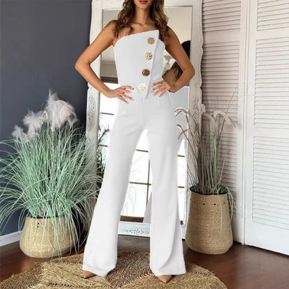🎉What should I wear tomorrow? 🛍️Sleeveless Button Embellished Wide Leg Jumpsuit