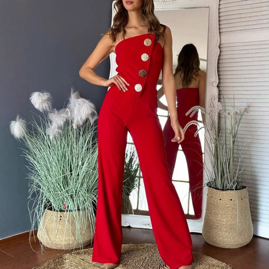 🎉What should I wear tomorrow? 🛍️Sleeveless Button Embellished Wide Leg Jumpsuit