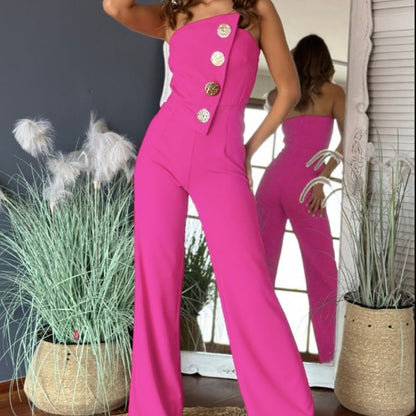 🎉What should I wear tomorrow? 🛍️Sleeveless Button Embellished Wide Leg Jumpsuit