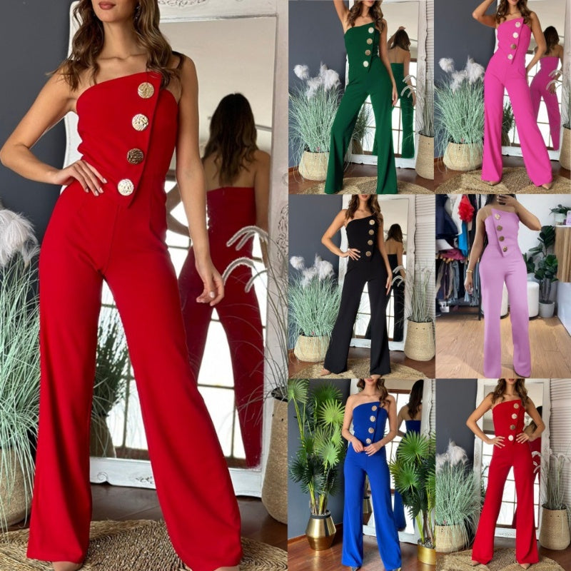 🎉What should I wear tomorrow? 🛍️Sleeveless Button Embellished Wide Leg Jumpsuit