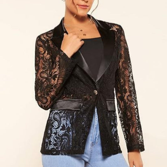 🔥What should I wear tomorrow?🔥Women's Elegant Lace Lapel One-Button Blazer