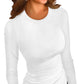 💥What should I wear tomorrow?🍃Women’s Solid Round-Neck Long-Sleeve Slim Fit Tops