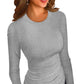 💥What should I wear tomorrow?🍃Women’s Solid Round-Neck Long-Sleeve Slim Fit Tops