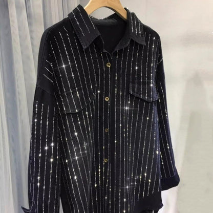 Women's Button Down Denim Shirt with Rhinestones