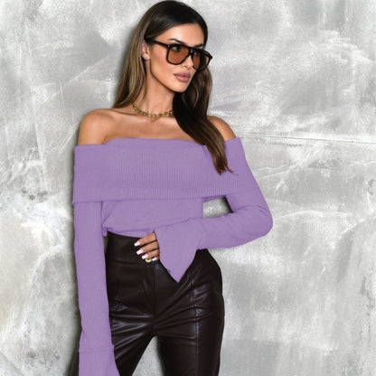 💕What should I wear tomorrow？💕Off-the-Shoulder Long Sleeve Sweater